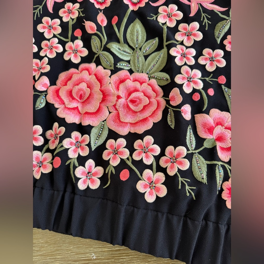 Needle & Thread Embroidered Rose Bomber Floral Crepe Jacket Size US 8 - Picture 11 of 16